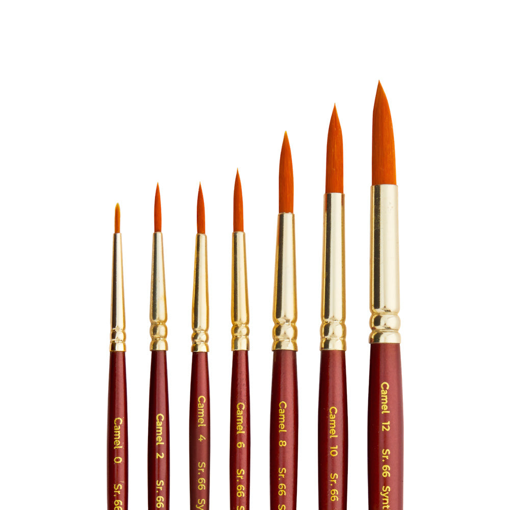 Synthetic Gold Hair Brushes from Camlin are of International quality. Suitable to use with Camlin water colours, Camlin acrylic colours and Camlin Fabric colours. A set of flat brushes with a short handle and soft hair for young artists with a creative bend. Machine made, great quality soft hair to protect wildlife Round shape for strokes and details Sturdy gold-plated ferrule for long life Perfectly balanced and polished wooden handles 100% vegan Brush no.s 0, 2, 4, 6, 8, 10, 12