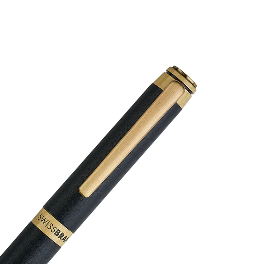 Swissbrand 2501 Matte Black Lacquer with Gold Trim Fountain Pen - Medium Nib