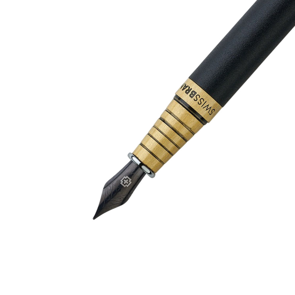 Swissbrand 2501 Matte Black Lacquer with Gold Trim Fountain Pen - Medium Nib