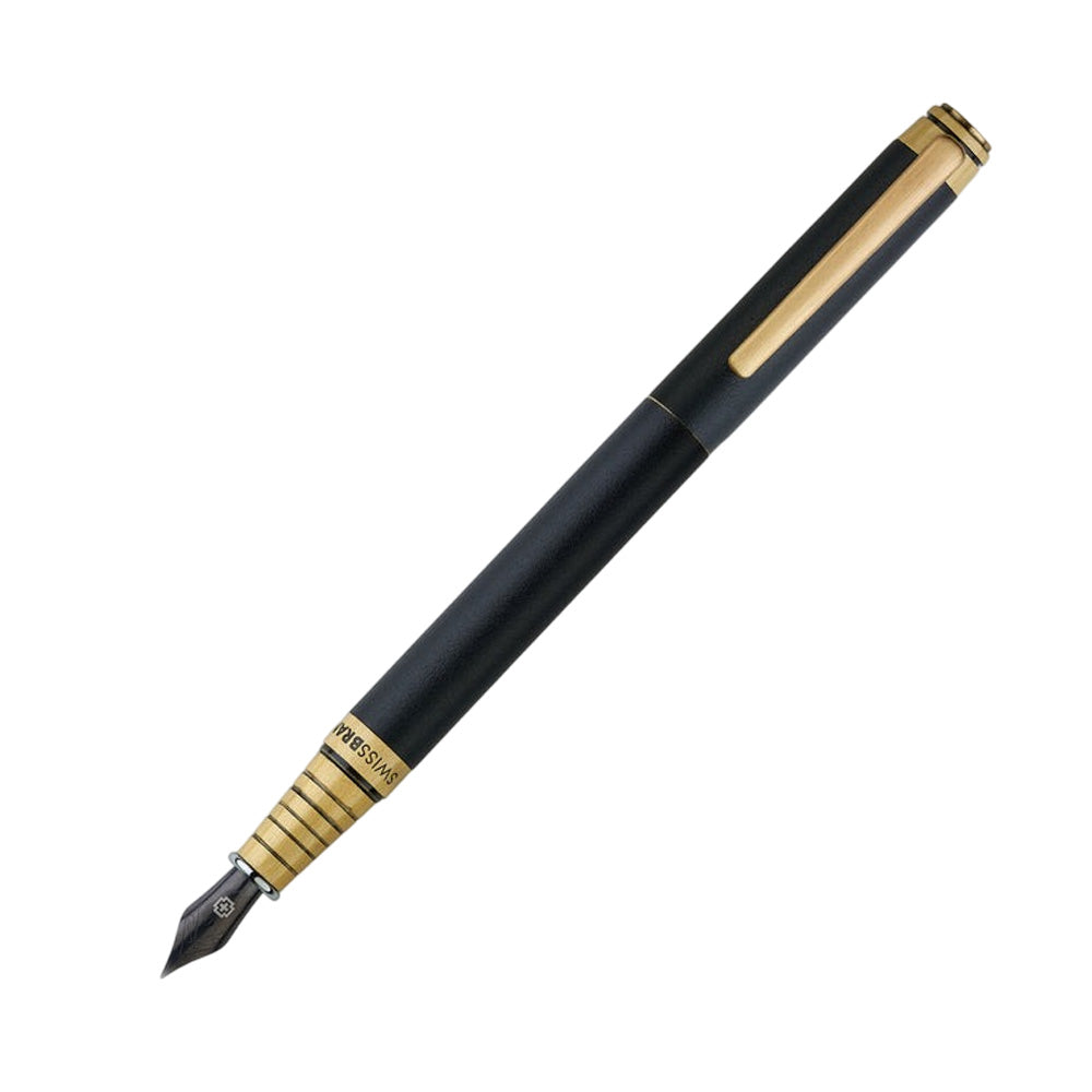 Swissbrand 2501 Matte Black Lacquer with Gold Trim Fountain Pen - Medium Nib