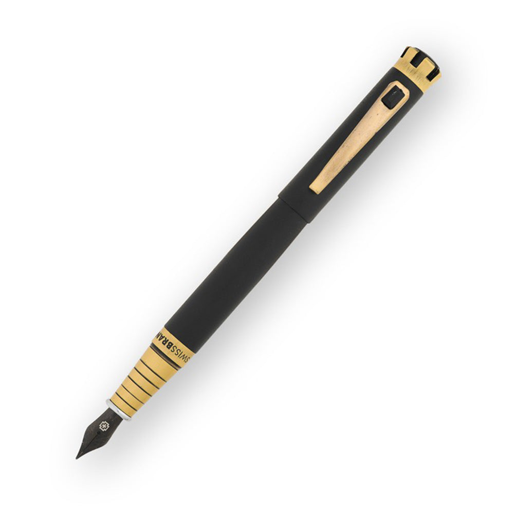 Swissbrand 2510 Matte Black Lacquer with Black Gem-Embedded Gold Trim Fountain Pen - Medium Nib