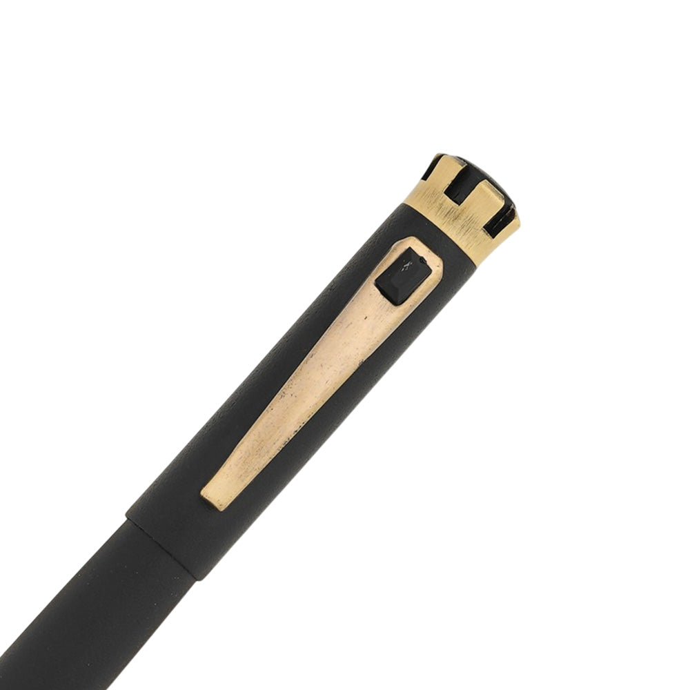 Swissbrand 2510 Matte Black with Black Gem Embedded Gold Trim Rollerball Pen
