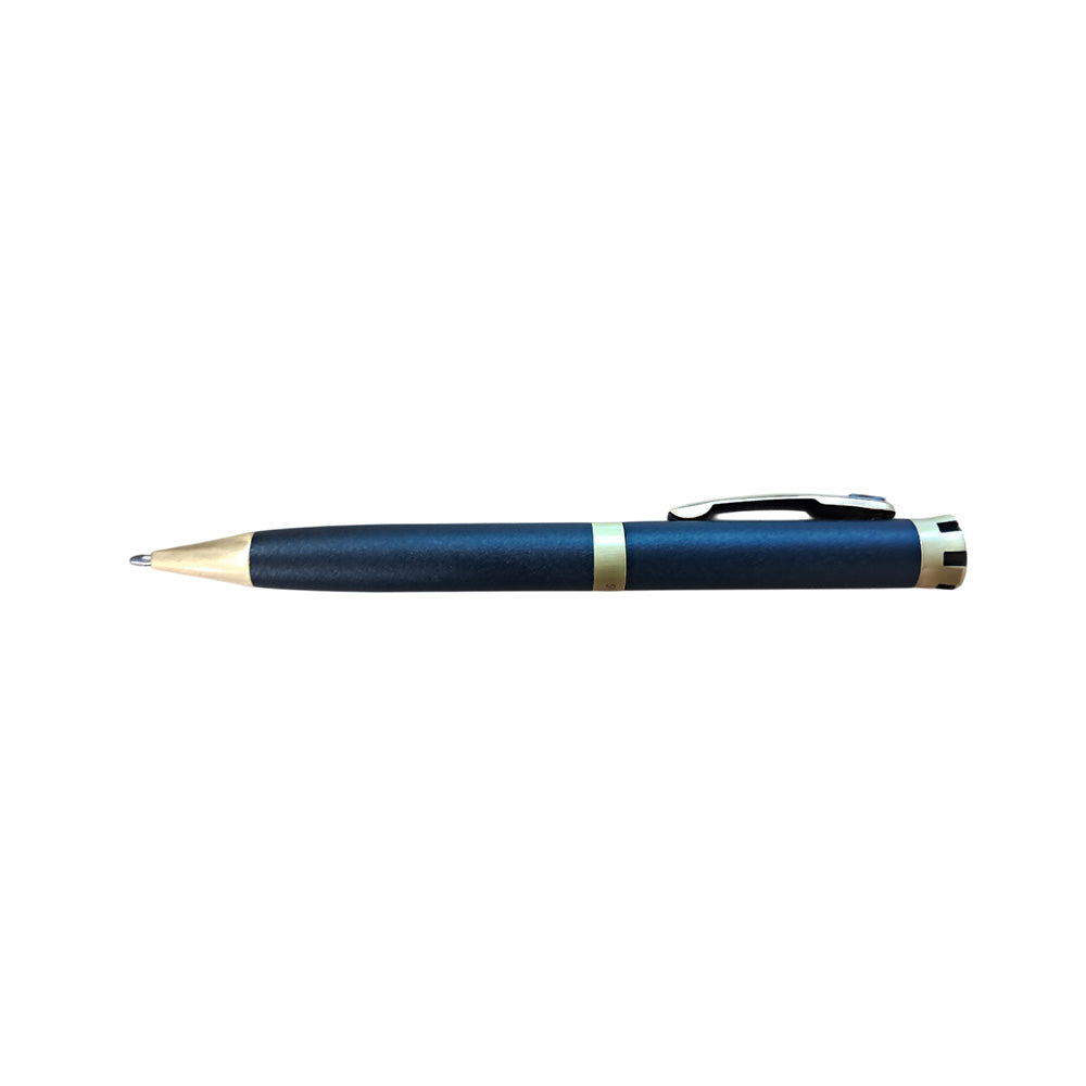 Swissbrand 2510 Matte Black with Black Gem Embedded Gold Trim Ballpoint Pen