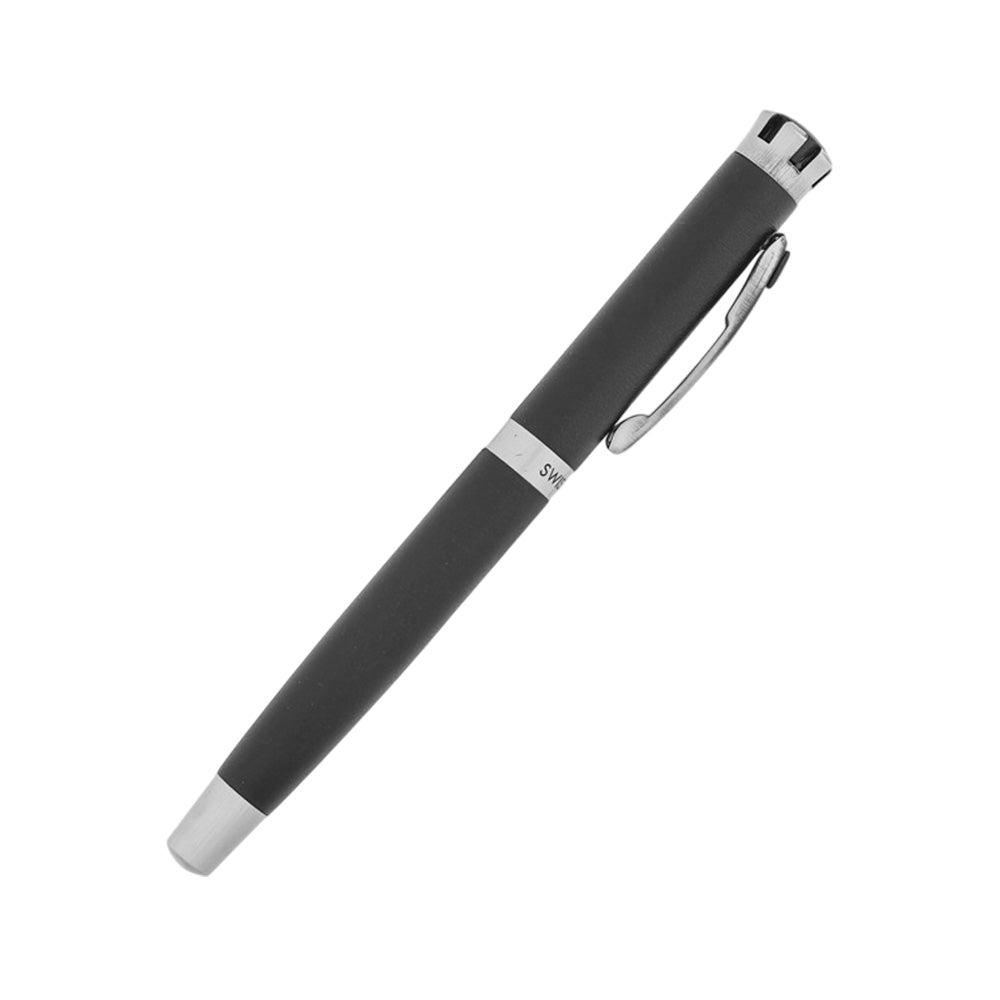Swissbrand 2511 Matte Black Lacquer with Black Gem-Embedded Chrome Trim Fountain Pen - Medium Nib