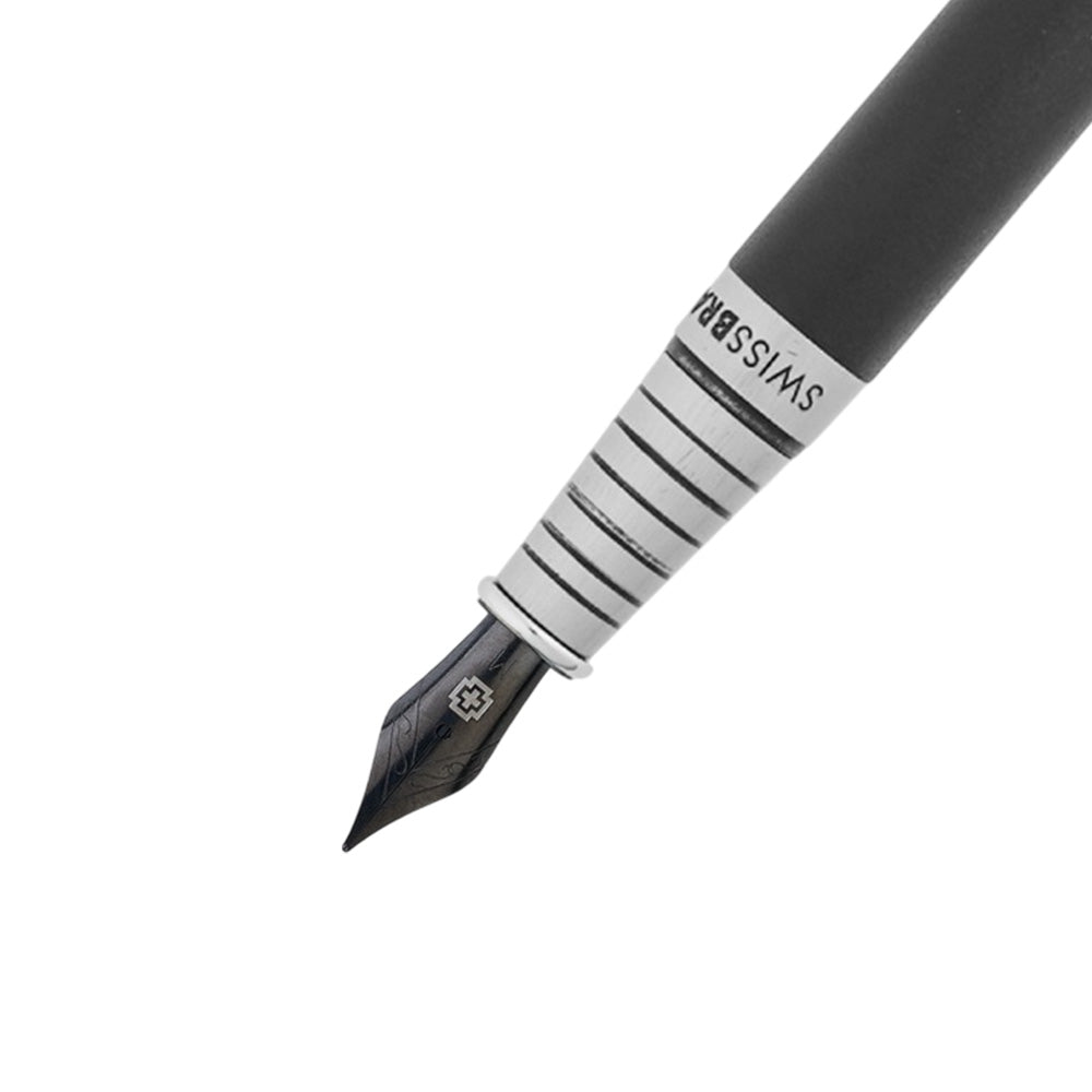 Swissbrand 2511 Matte Black Lacquer with Black Gem-Embedded Chrome Trim Fountain Pen - Medium Nib