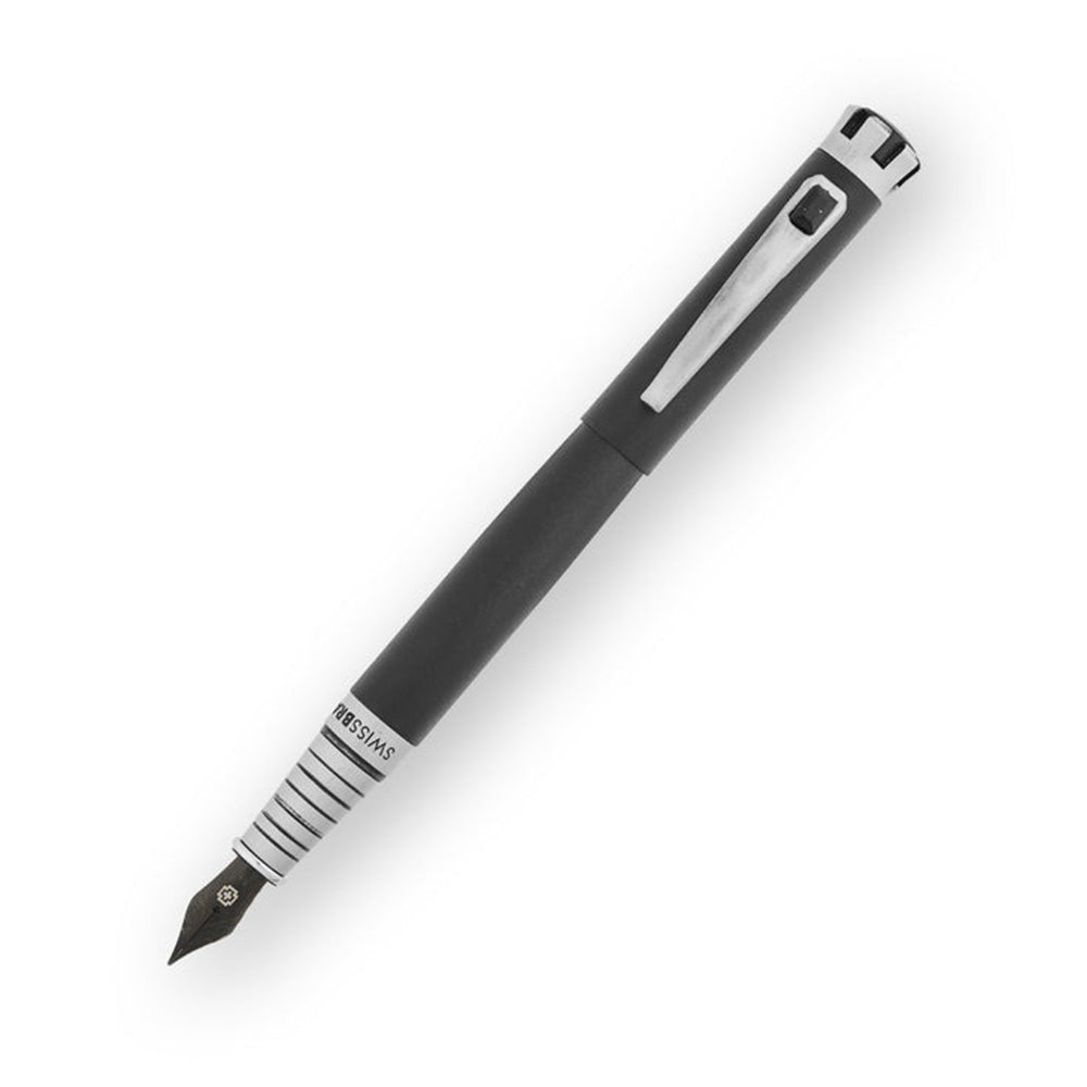 Swissbrand 2511 Matte Black Lacquer with Black Gem-Embedded Chrome Trim Fountain Pen - Medium Nib