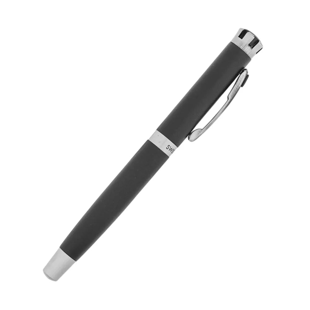 Swissbrand 2511 Matte Black with Black Gem Embedded Chrome Trim Rollerball Pen