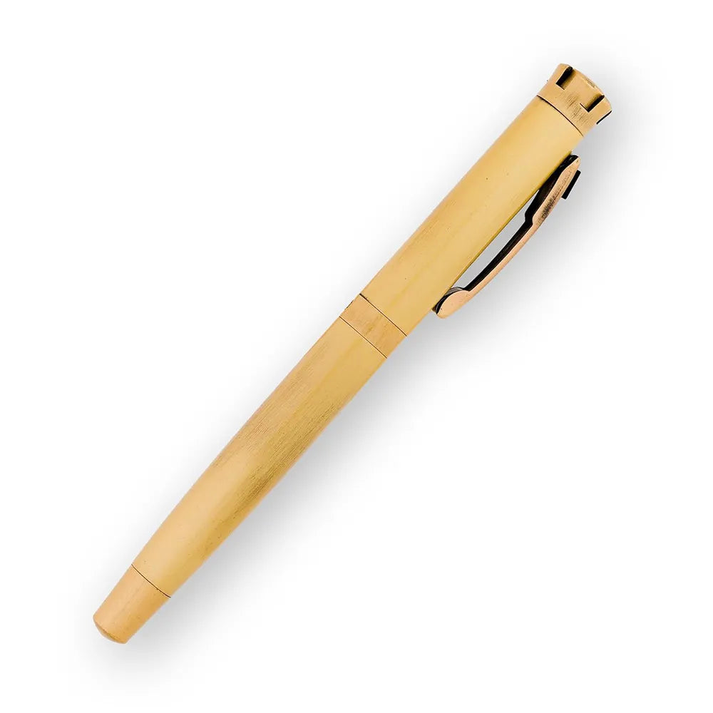 Swissbrand 2512 Matte Gold Lacquer with Black Gem-Embedded Gold Trim Fountain Pen - Stainless Steel Nib