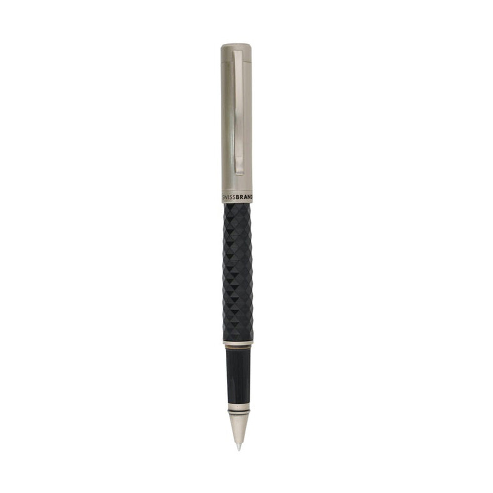 Swissbrand 2514 Black Composite Diamond-shape Lacquer with Chrome Trim Rollerball Pen