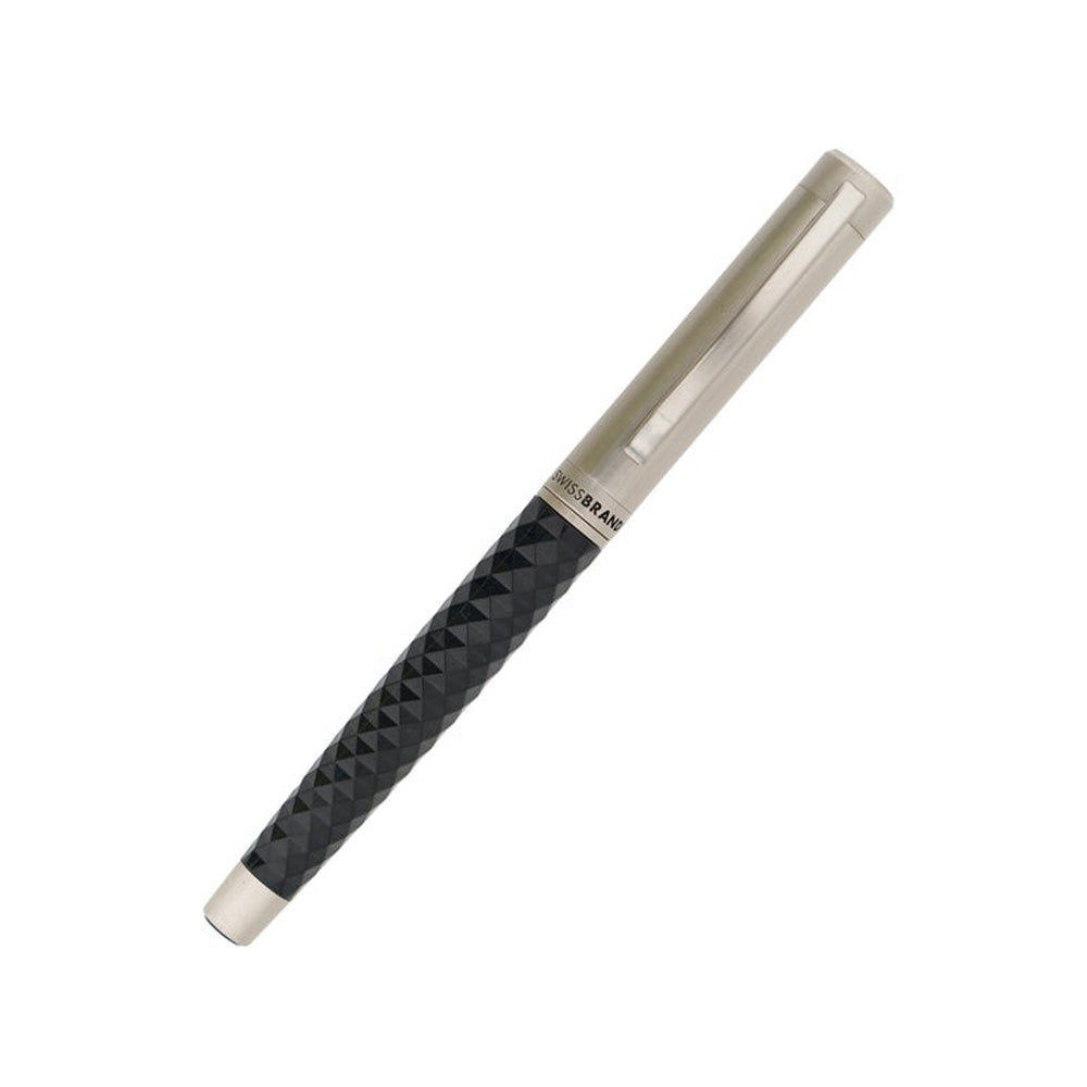 Swissbrand 2514 Black Composite Diamond-shape Lacquer with Chrome Trim Rollerball Pen