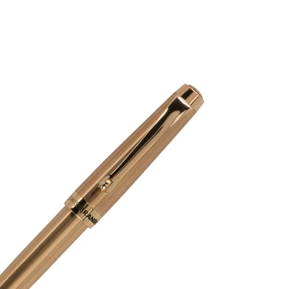 Swissbrand 2515 High-Gloss Gold Lacquer with Gold Trim Fountain Pen - Medium Nib
