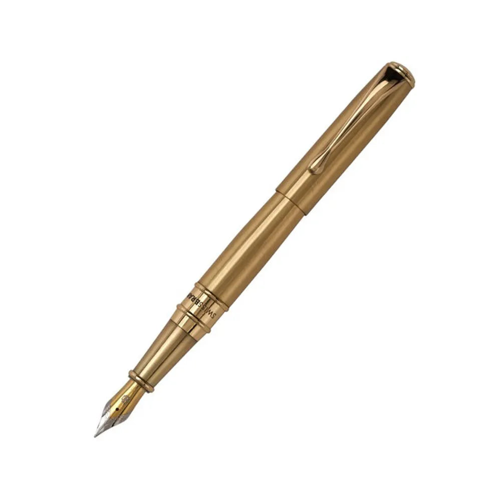 Swissbrand 2536 High-Gloss Gold Lacquer with Gold Trim Fountain Pen - Medium Nib