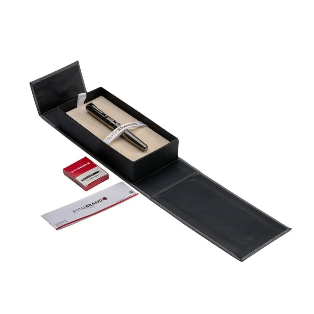 Swissbrand 2537 Gloss Gunmetal Lacquer with Matching Trim Fountain Pen - Medium Nib
