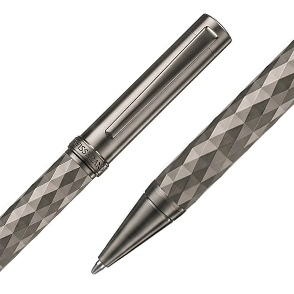 Swissbrand 2552 Ashler Crest Gunmetal Finish & Diamond Pattern GMT Ballpoint Pen
