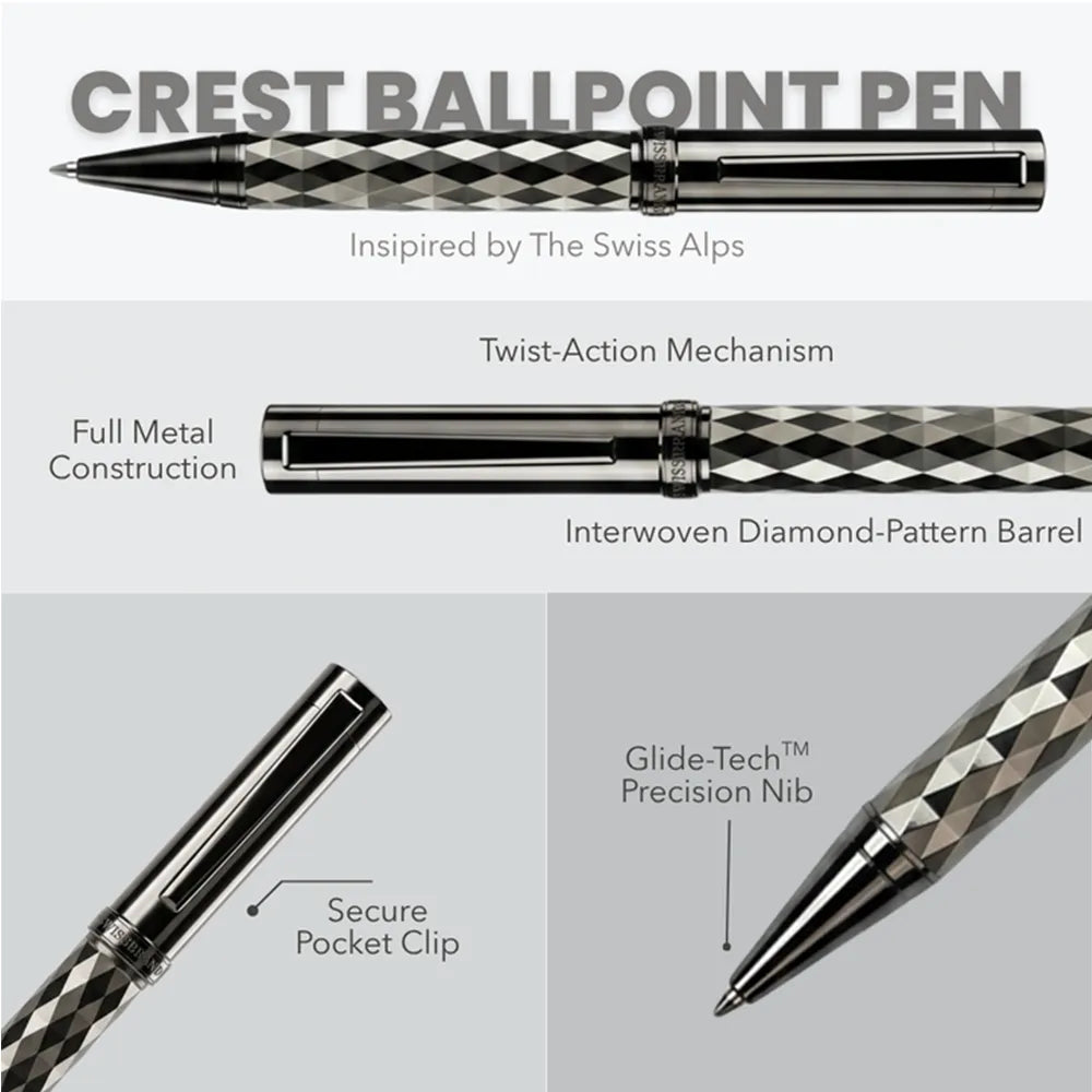 Swissbrand 2552 Ashler Crest Gunmetal Finish & Diamond Pattern GMT Ballpoint Pen