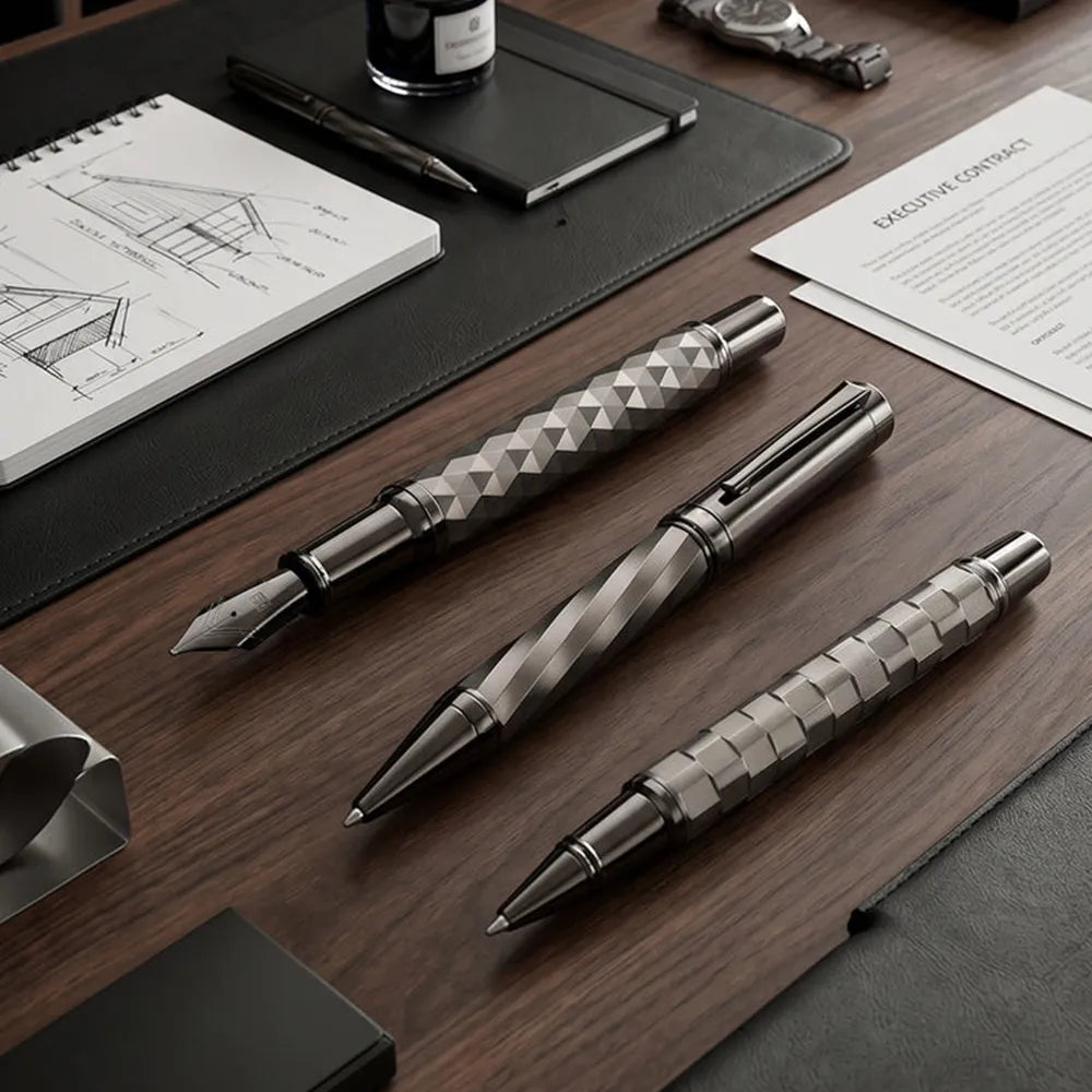 Swissbrand 2552 Gunmetal Finish & Diamond Pattern GMT Ballpoint Pen