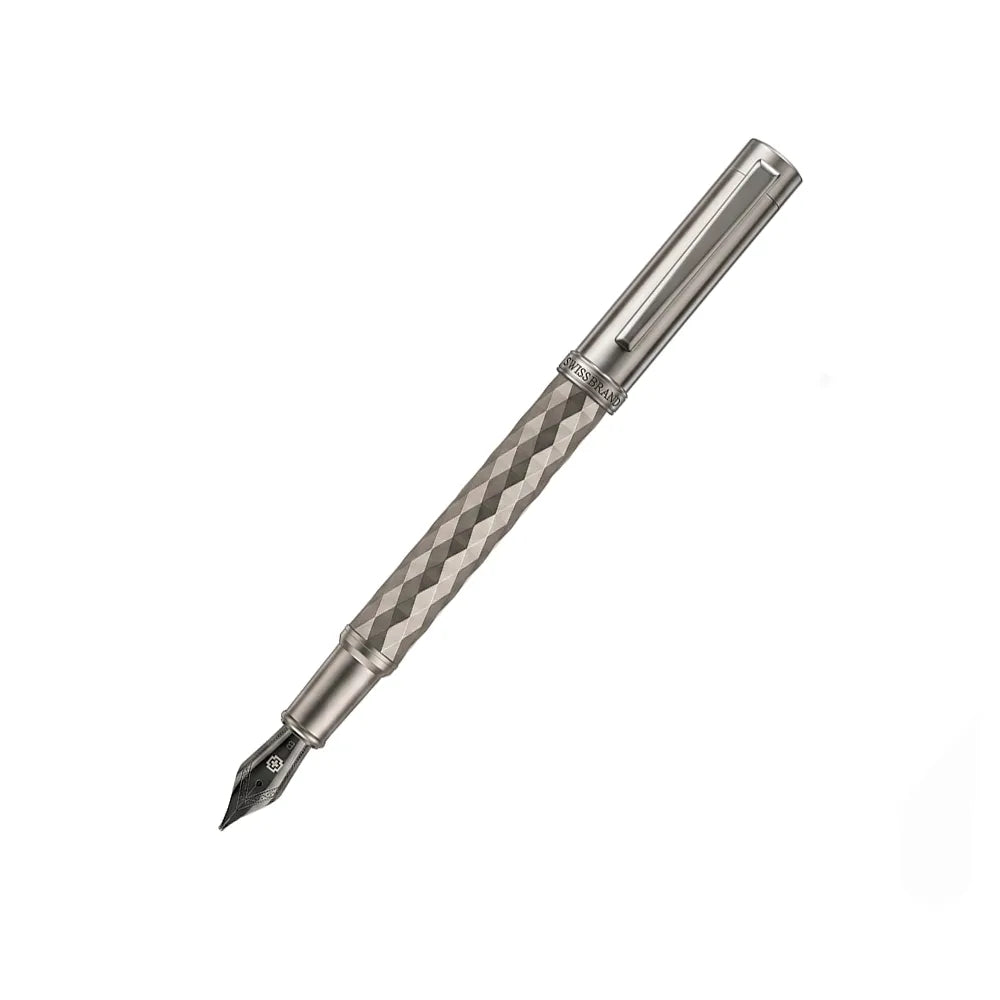 Swissbrand 2552 Ashler Crest Gunmetal Finish & Diamond Pattern GMT Fountain Pen - Medium Nib
