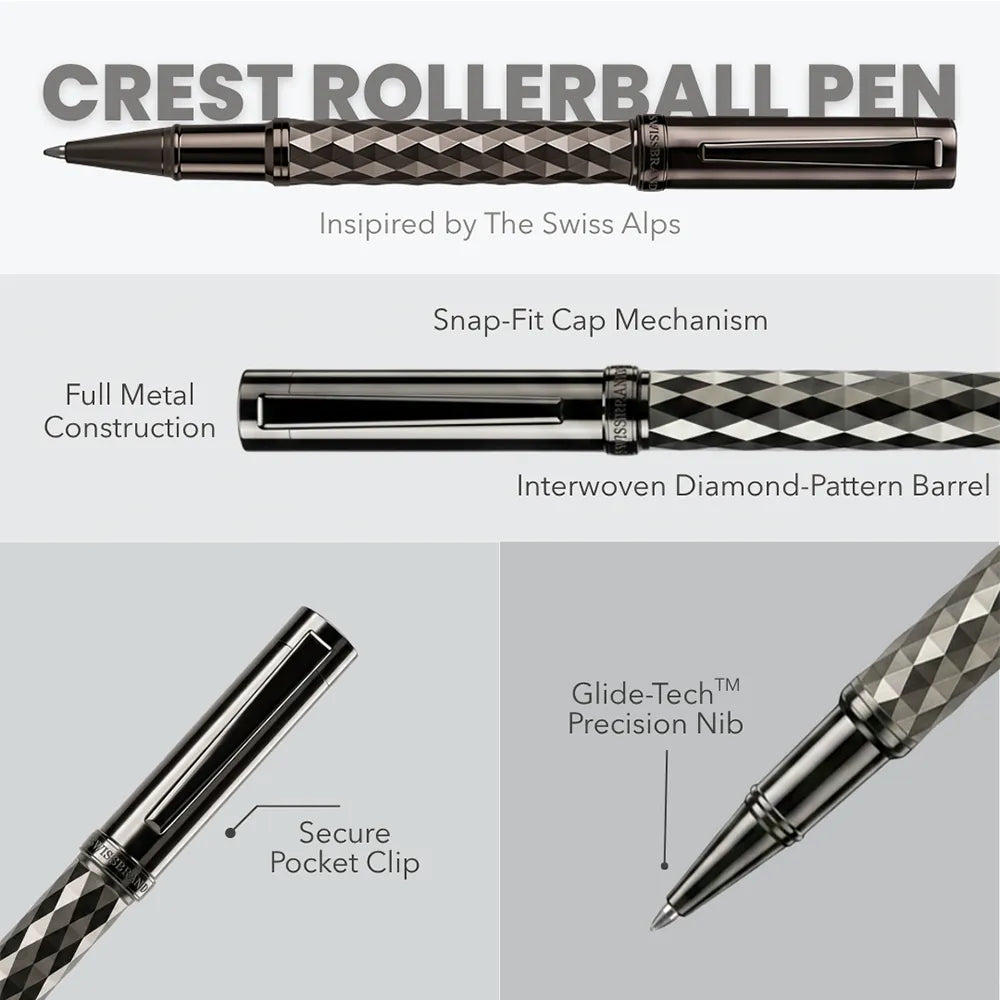 Swissbrand 2552 Ashler Crest Gunmetal Finish & Diamond Pattern GMT Rollerball Pen
