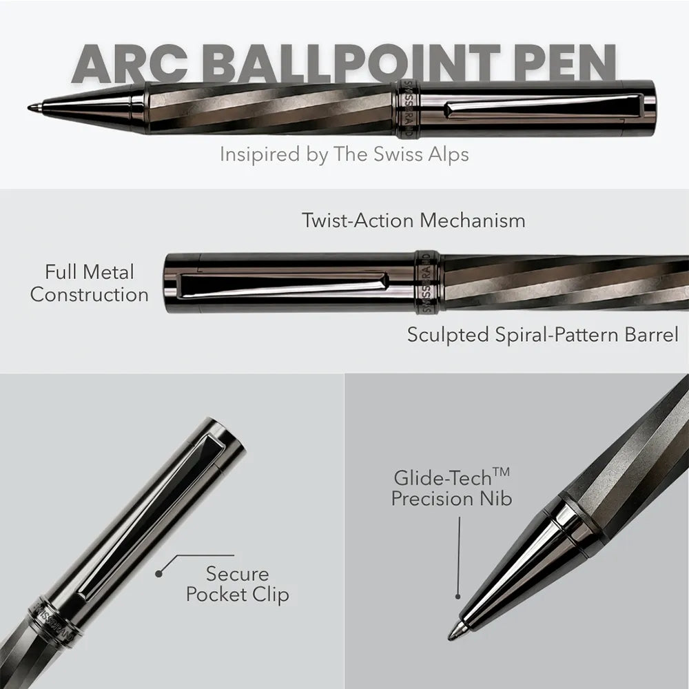 Swissbrand 2553 Ashler Arc Smoky Gunmetal Finish & Spiral Pattern GMT Ballpoint Pen