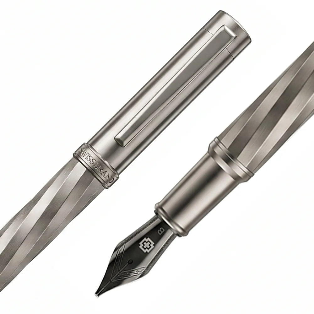 Swissbrand 2553 Ashler Arc Smoky Gunmetal Finish & Spiral Pattern GMT Fountain Pen - Medium Nib