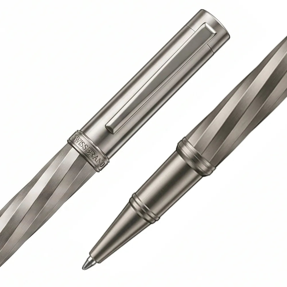Swissbrand 2553 Ashler Arc Smoky Gunmetal Finish & Spiral Pattern GMT Rollerball Pen