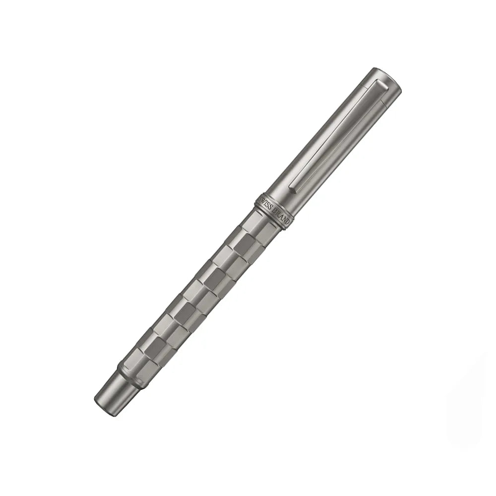 Swissbrand 2554 Ashler Tessera Gunmetal Finish & Square-Grid Pattern GMT Rollerball Pen