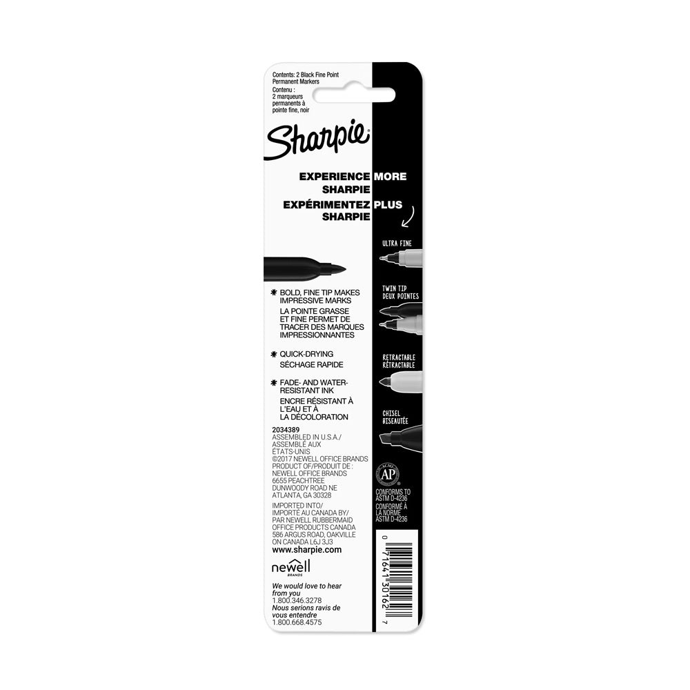 Sharpie Black Permanent Marker Fine Point Set of 2 - Pack of 2