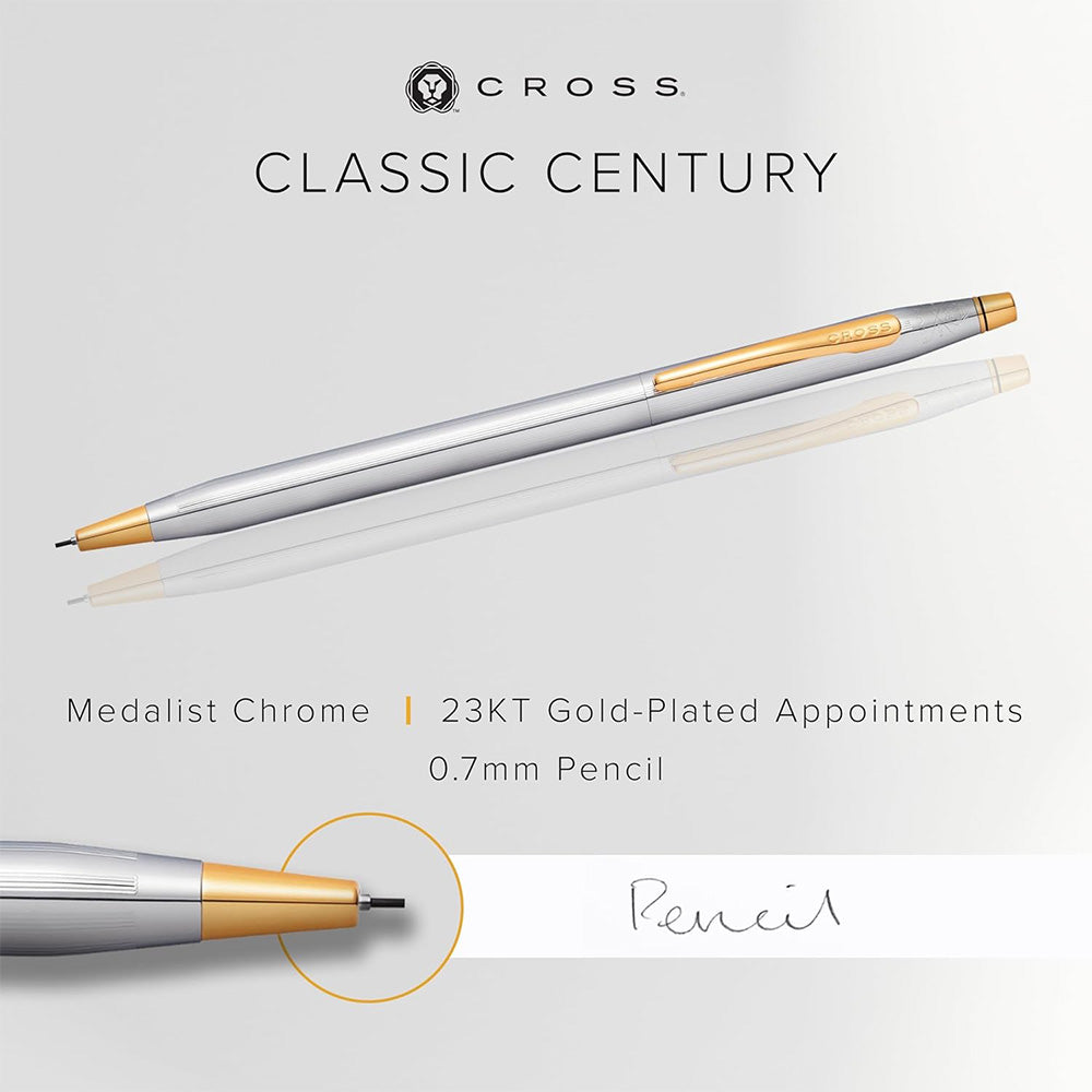 Cross Classic Century Medalist Chrome with 23Kt Gold-Plated Trim 0.7mm Mechanical Pencil