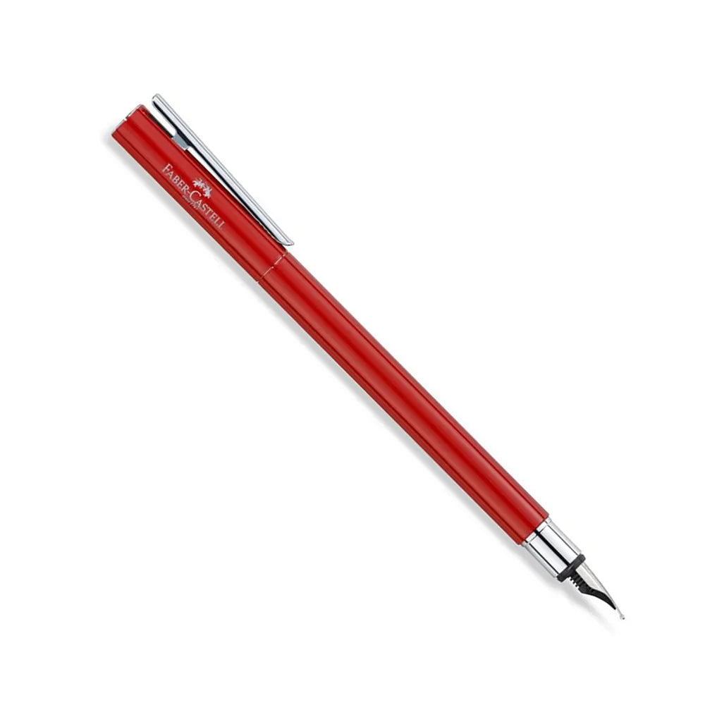 Faber-Castell Neo Slim Oriental Shiny Red with Chrome Trim Fountain Pen - Stainless Steel Nib