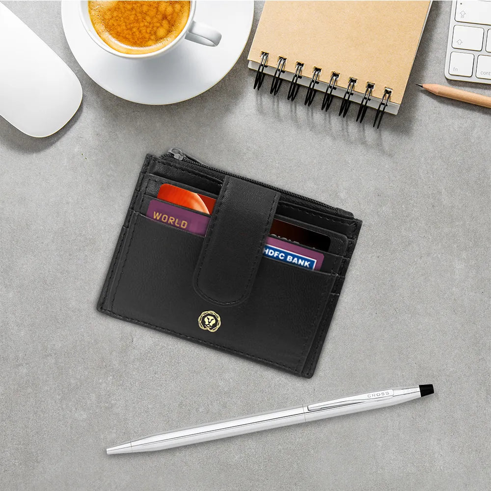 Cross Classic Century Lustrous Chrome Ballpoint Pen With Black Card Holder