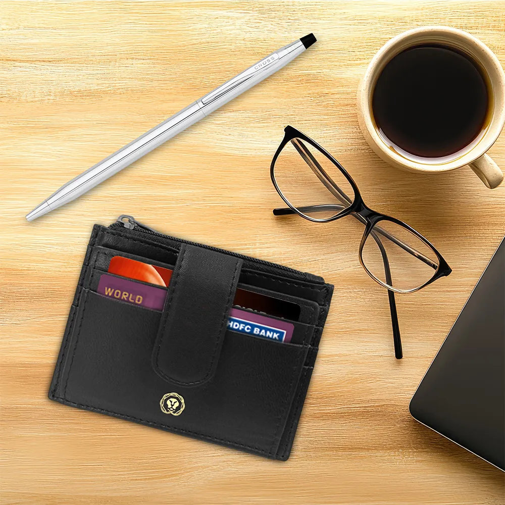 Cross Classic Century Lustrous Chrome Ballpoint Pen With Black Card Holder