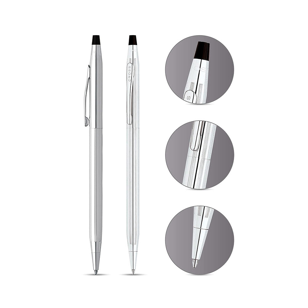 Cross Classic Century Lustrous Chrome Ballpoint Pen With Black Card Case