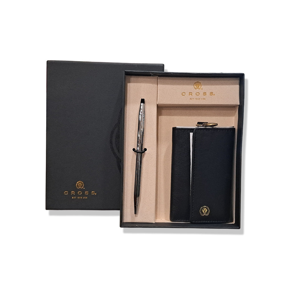 Cross Classic Century Lustrous Chrome Ballpoint Pen With Black Executive Key Holder