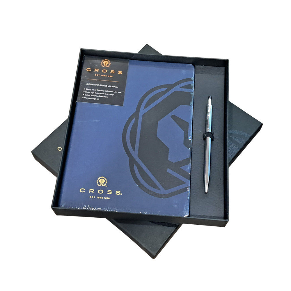 Cross Classic Century Lustrous Chrome BP + Executive A5 Notebook Blue