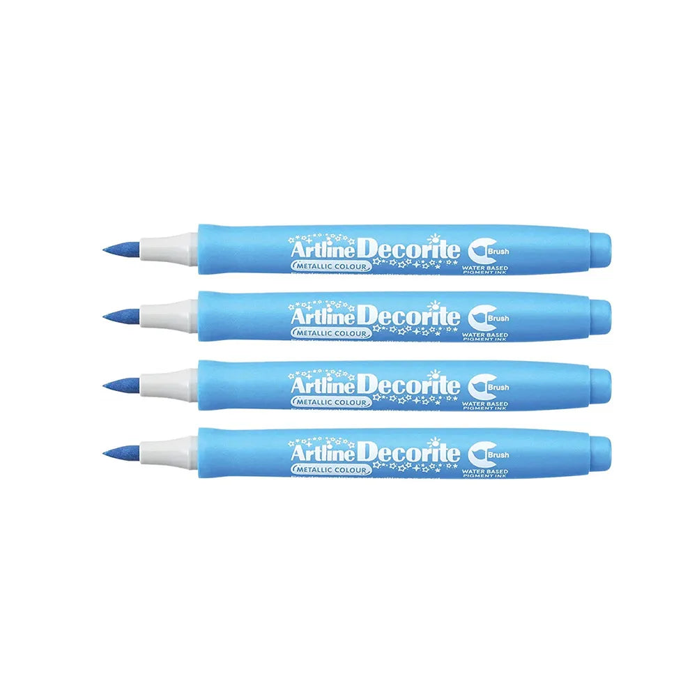 Artline Decorite Brush Marker - Metallic Blue (Pack of 4)