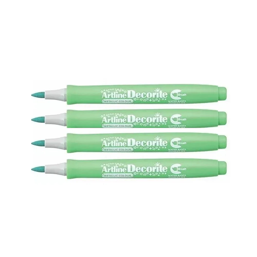 Artline Decorite Brush Marker - Metallic Green (Pack of 4)