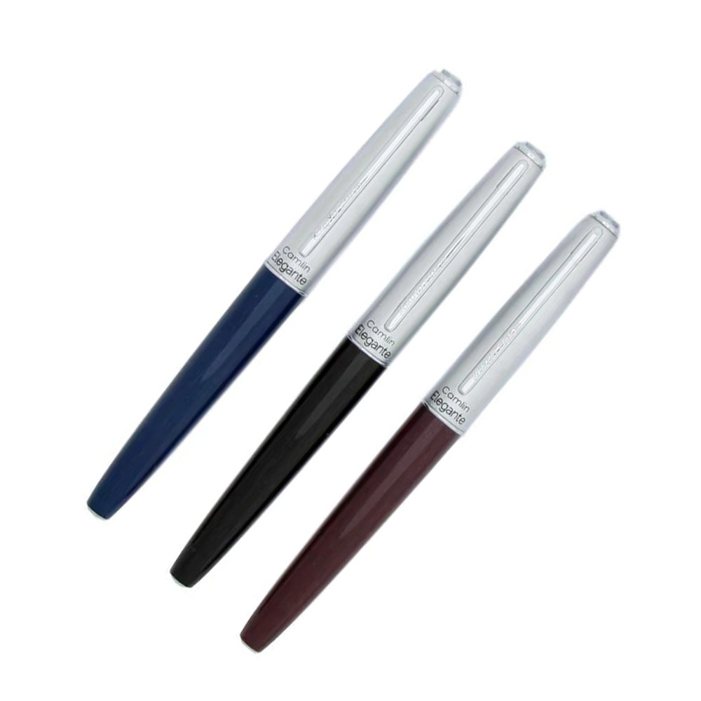 Camlin Elegante Assorted Color Fountain Pen - Fine Nib (Pack of 3)