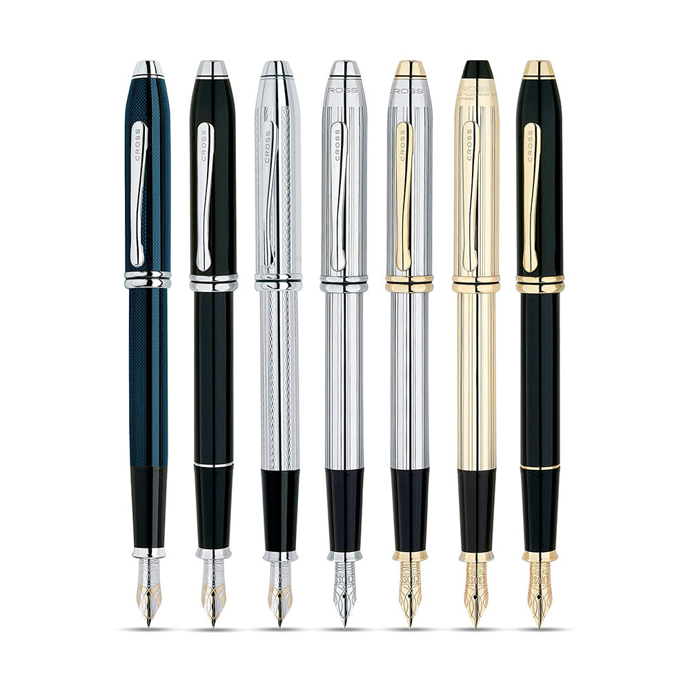 Cross Townsend Classic Black Lacquer Gold Trim Fountain Pen - 18Kt Fine Nib