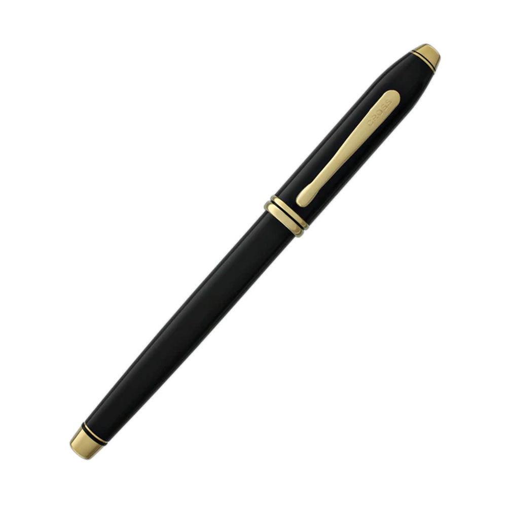 Cross Townsend Classic Black Lacquer Gold Trim Fountain Pen - 18Kt Medium Nib
