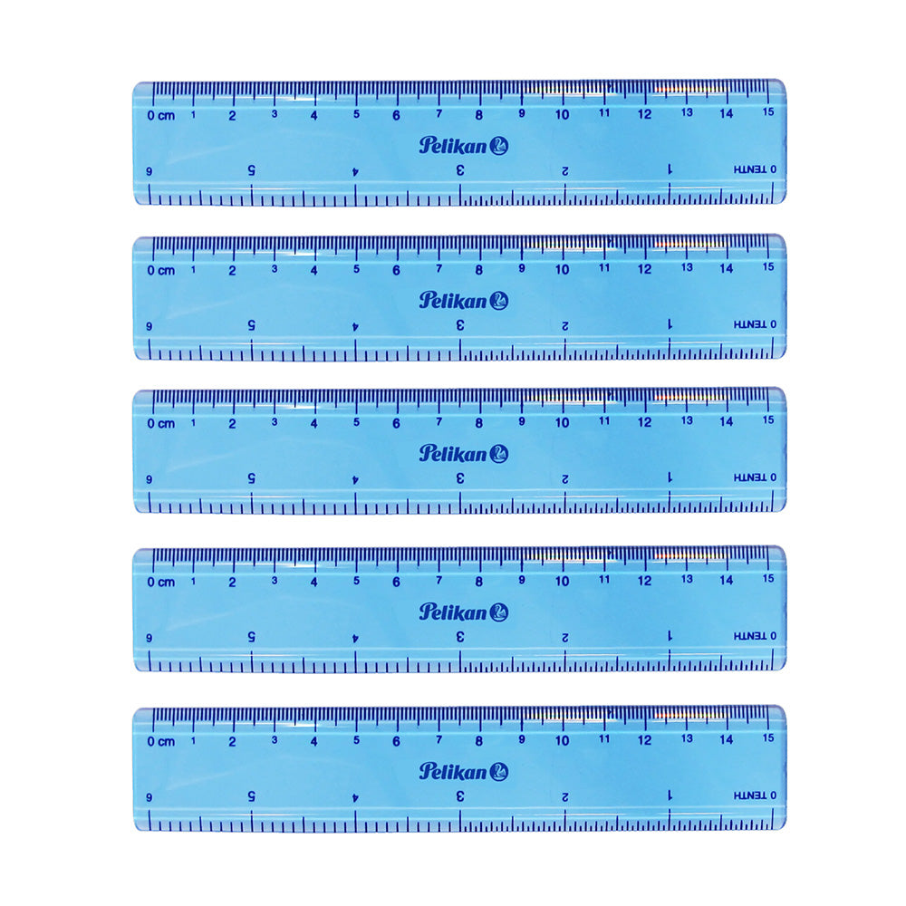 Pelikan ruler is suitable for school and office use. Body: Reflex blue Blue ruler Practical ruler, light and non-slip Ideal for cutters Material: Elastomer + neodymium magnet Size: 15 x 3 x 0.4 cm (15cm length) Transparent blue colour