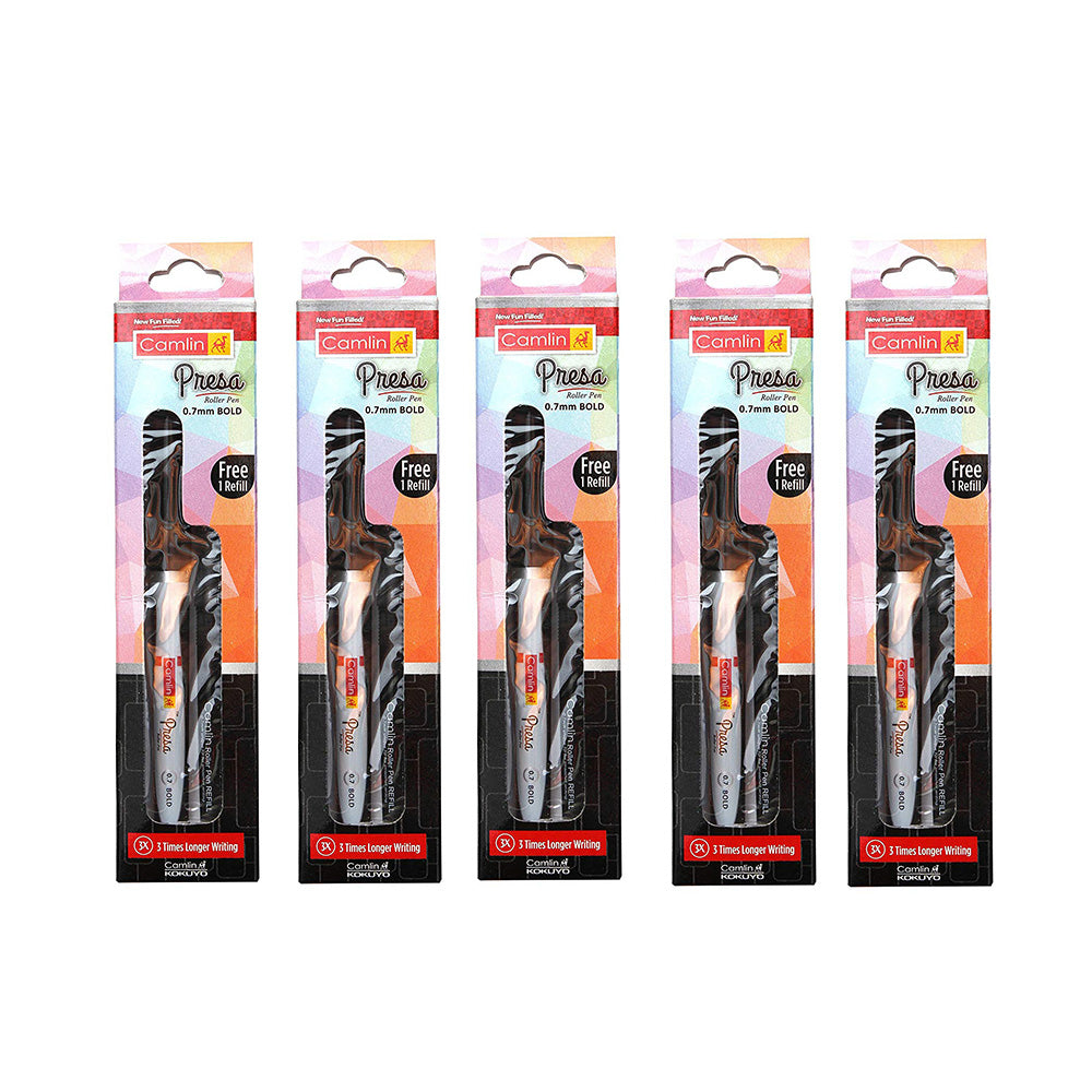 Camlin Kokuyo Presa Black Roller Pen (Pack of 5)