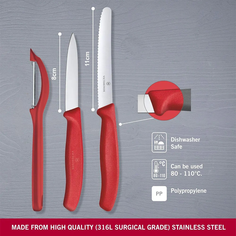 Victorinox Swiss Classic Paring Knives Set with Peeler 3 pieces - Red