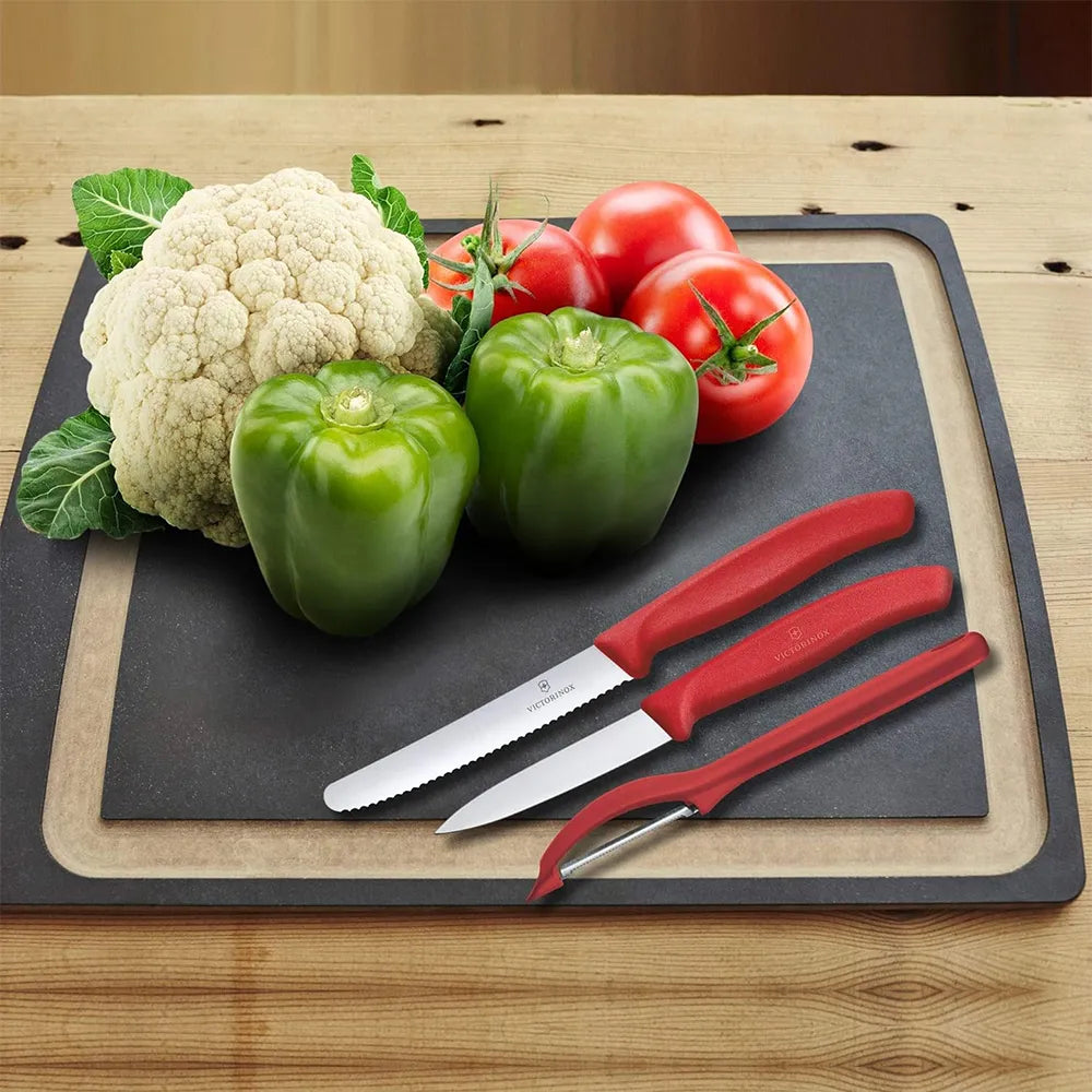 Victorinox Swiss Classic Paring Knives Set with Peeler 3 pieces - Red
