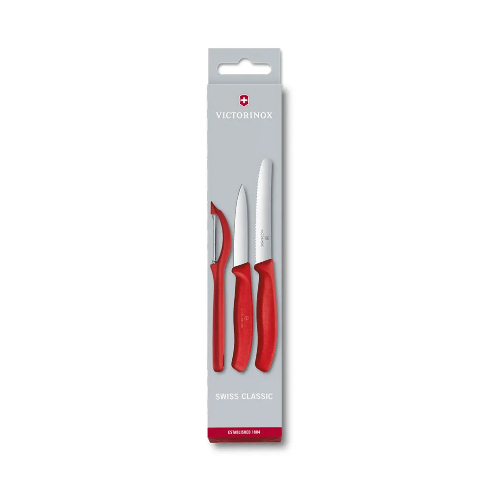 Victorinox Swiss Classic Paring Knives Set with Peeler 3 pieces - Red