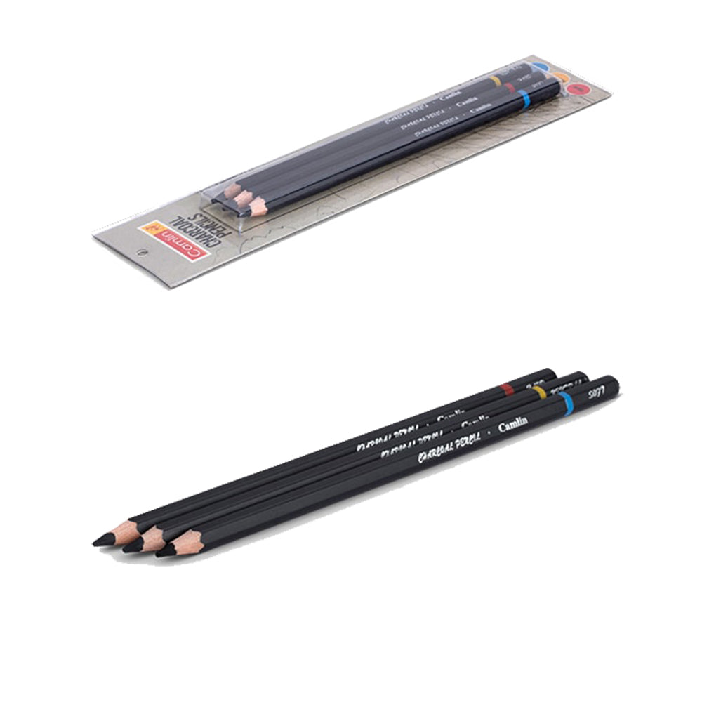 Enjoy the beauty of high-quality charcoal drawing in the convenient form of a pencil. The Camlin Charcoal Pencil Set comes in 3 assorted grades - soft, medium and hard. It delivers the best result on drawing paper, sketching papers, textured paper, smooth tinted paper and canvas. Charcoal in three different variations Hard variant for line work Medium variant for strokes Soft variant for shading and filling Ideal for drawing and sketching Assorted pack of 3 grades  100% vegan