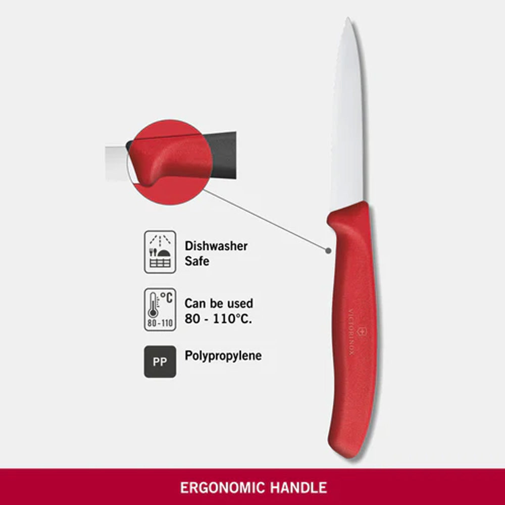Victorinox Swiss Classic Paring Knife Wavy Edge Pointed Tip 8cm - Red