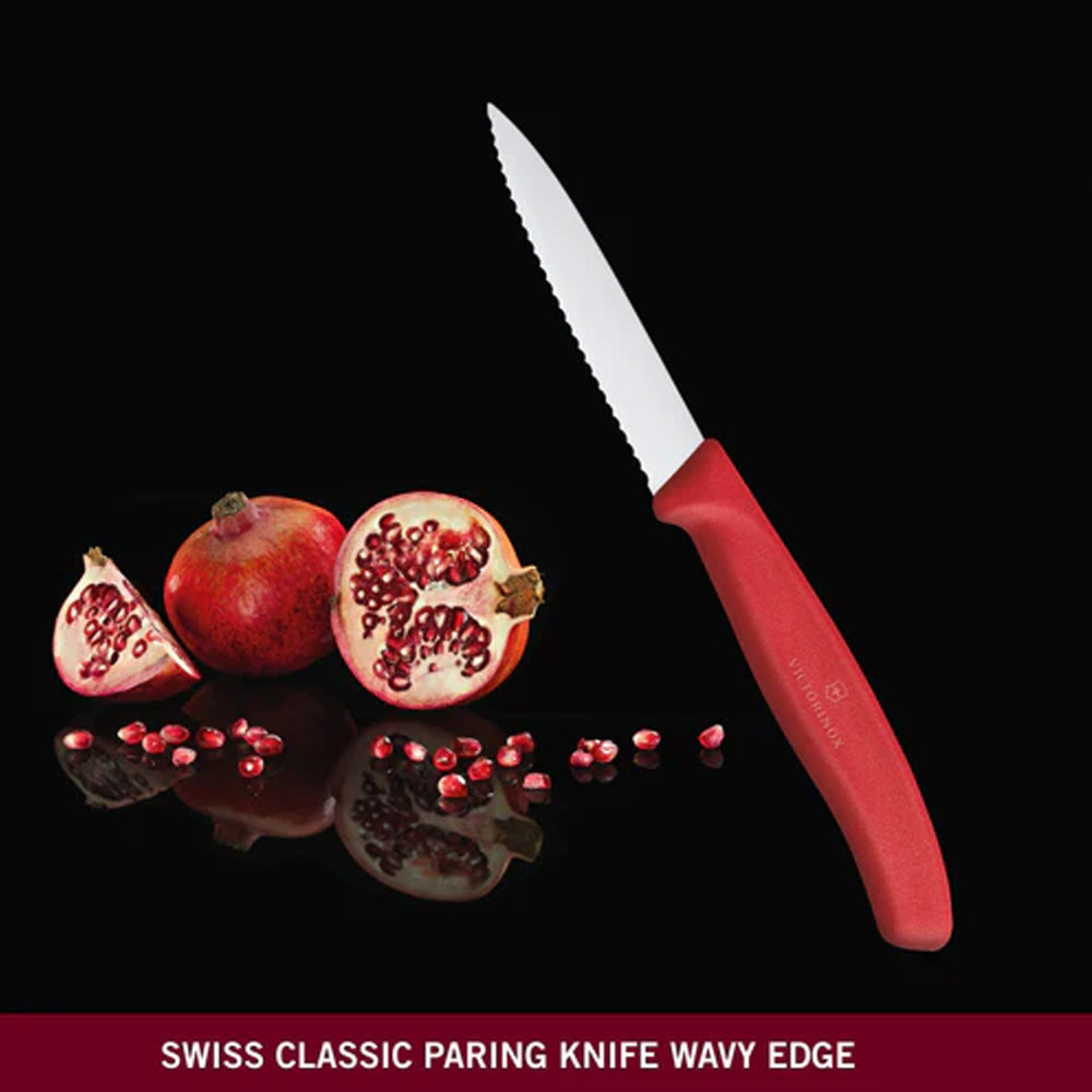 Victorinox Swiss Classic Paring Knife Wavy Edge Pointed Tip 8cm - Red