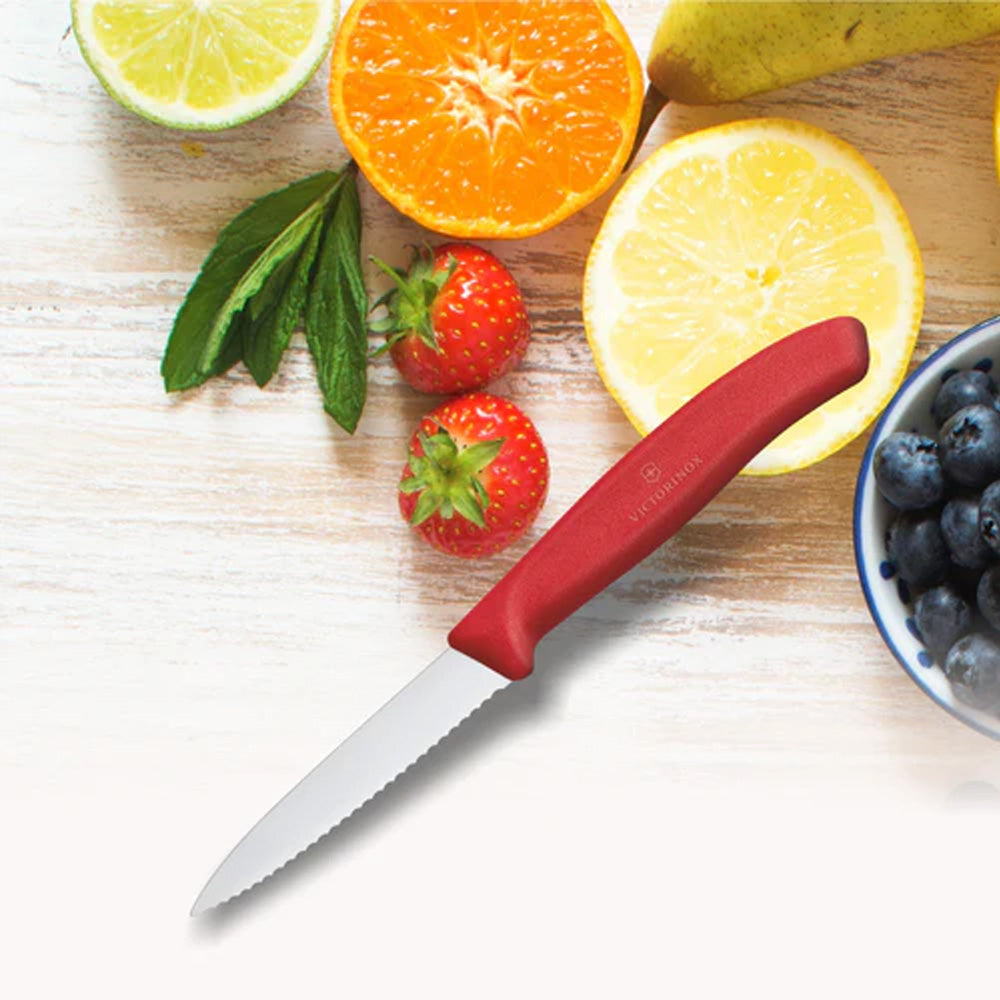 Victorinox Swiss Classic Paring Knife Wavy Edge Pointed Tip 8cm - Red
