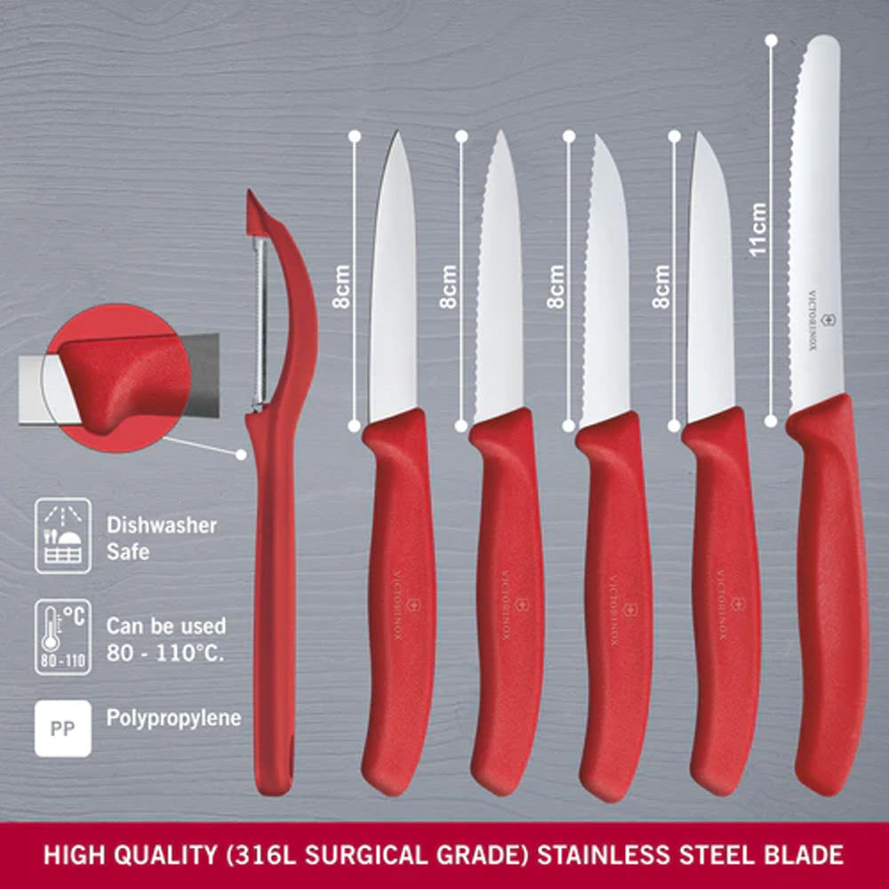 Victorinox Swiss Classic Paring Knives Set 6 pieces - Red