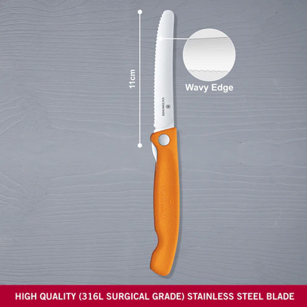 Victorinox Swiss Classic Foldable Paring Knife Wavy Edge 13cm - Orange